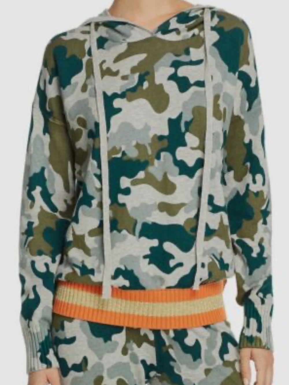 Central Park west camo print orange metallic rib knit hoodie sz L